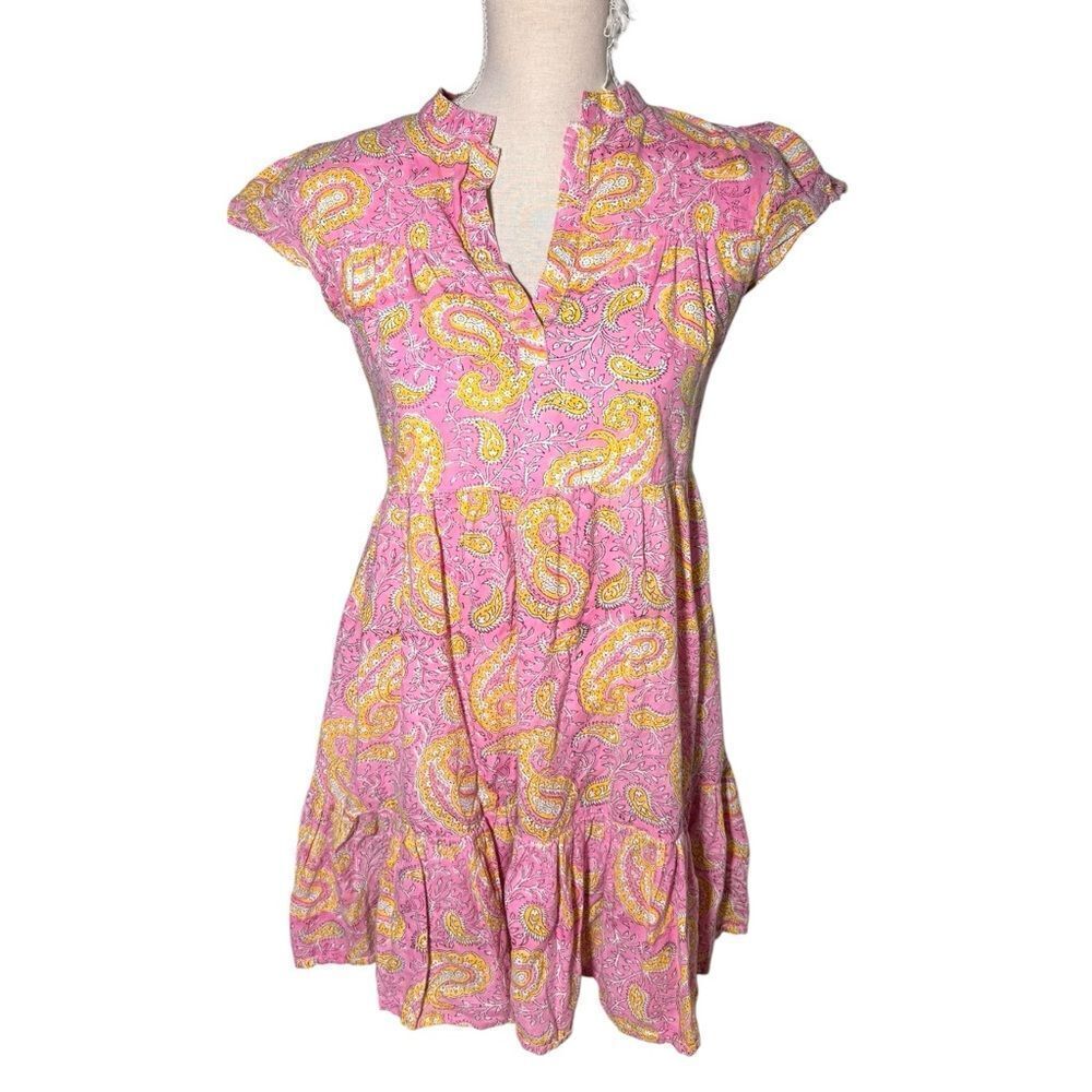 Madison Mathews FOLLY MINI DRESS Pink yellow paisley XS